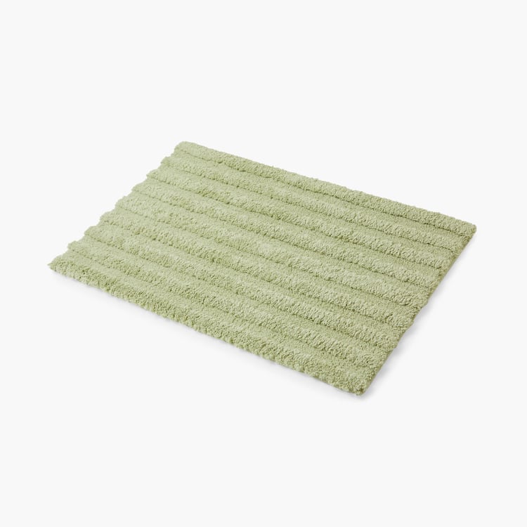 Spaces Large Size Swift Dry Green Striped Drylon Large Bath Mat - 50X80Cm