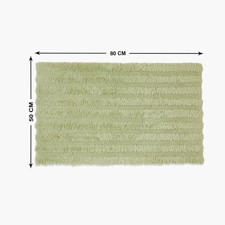 Spaces Large Size Swift Dry Green Striped Drylon Large Bath Mat - 50X80Cm