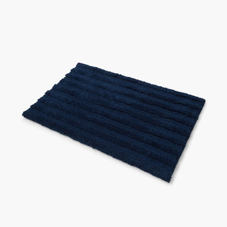 Spaces Large Size Swift Dry Blue Textured Cotton Bath Mat - 50X80Cm