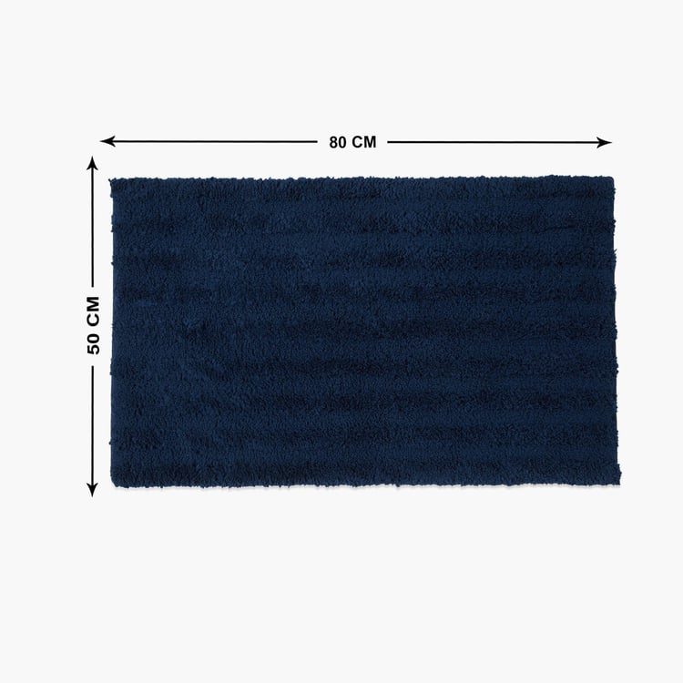 Spaces Large Size Swift Dry Blue Textured Cotton Bath Mat - 50X80Cm