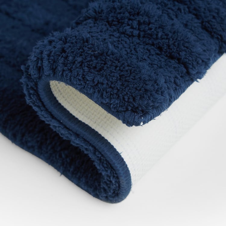 Spaces Large Size Swift Dry Blue Textured Cotton Bath Mat - 50X80Cm