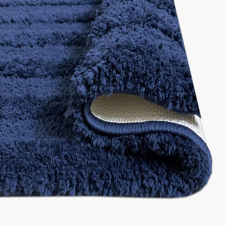 Spaces Small Size Swift Dry Blue Textured Small Bath Mat - 40X80Cm