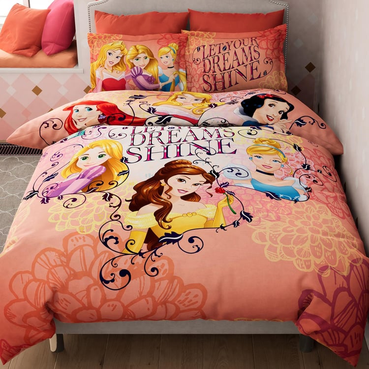 D'DECOR Kids Economy Orange Disney Princess Printed Cotton King Bedsheet Set - 223x274cm - 3Pcs
