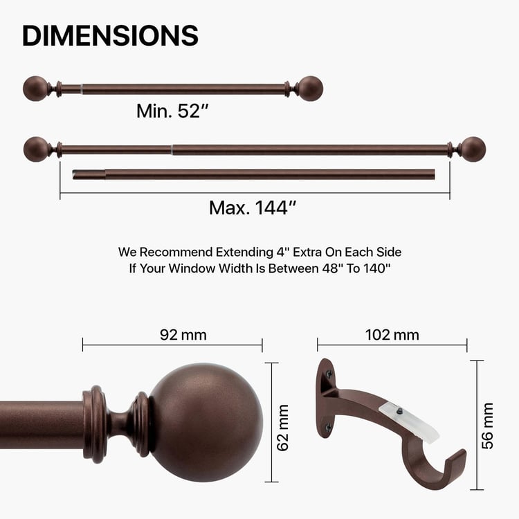 DECO WINDOW Fashion Brown Iron Curtain Rod With Brackets