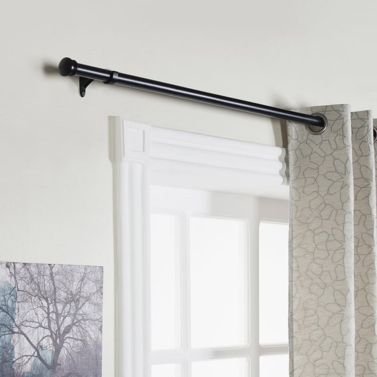 DECO WINDOW End Cap Black Metal Extendable Curtain Rod with Hooks - 124x10x10cm