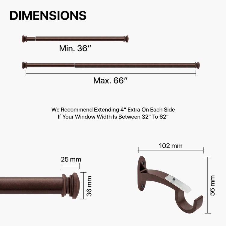 DECO WINDOW Fashion Brown Curtain Rod With Brackets