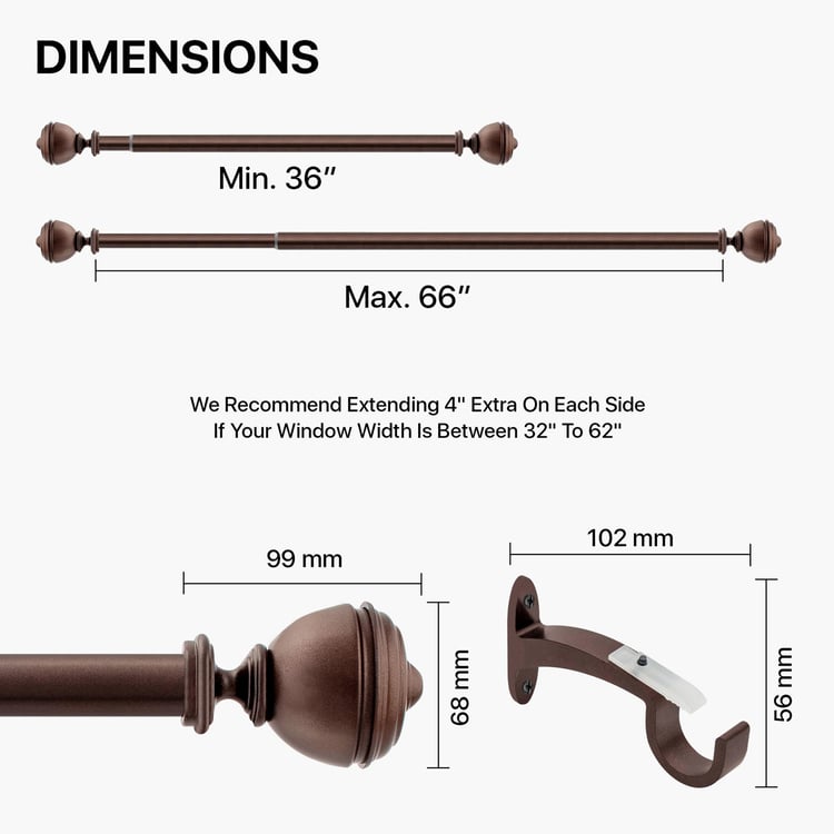 DECO WINDOW Fashion Brown iron Curtain Rod With Brackets