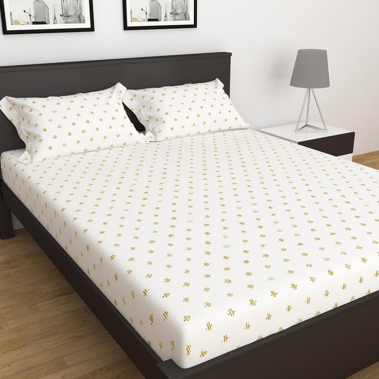 Sapphire Cotton 250TC 3Pcs Printed Fitted King Bedsheet Set - Styles May Vary