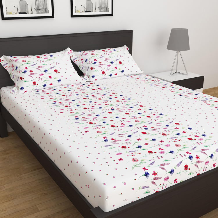 Sapphire Cotton 250TC 3Pcs Printed Fitted King Bedsheet Set - Styles May Vary