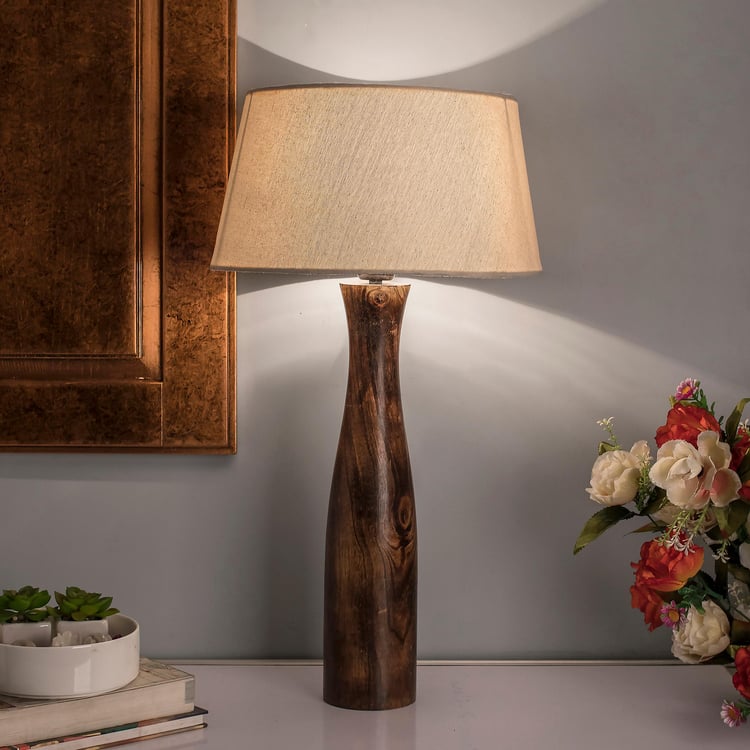 HOMESAKE Contemporary Beige Wooden Table Lamp