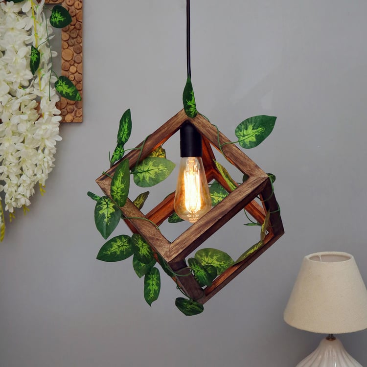 HOMESAKE Contemporary Brown Wooden Pendant Light