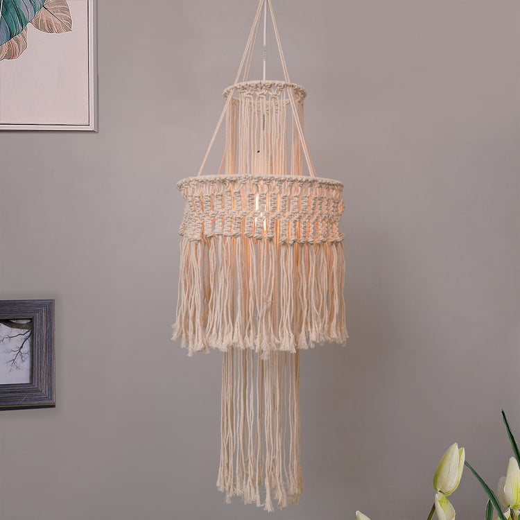 HOMESAKE Beige Cotton Pendant Hanging Wall Lamp - 100x30cm