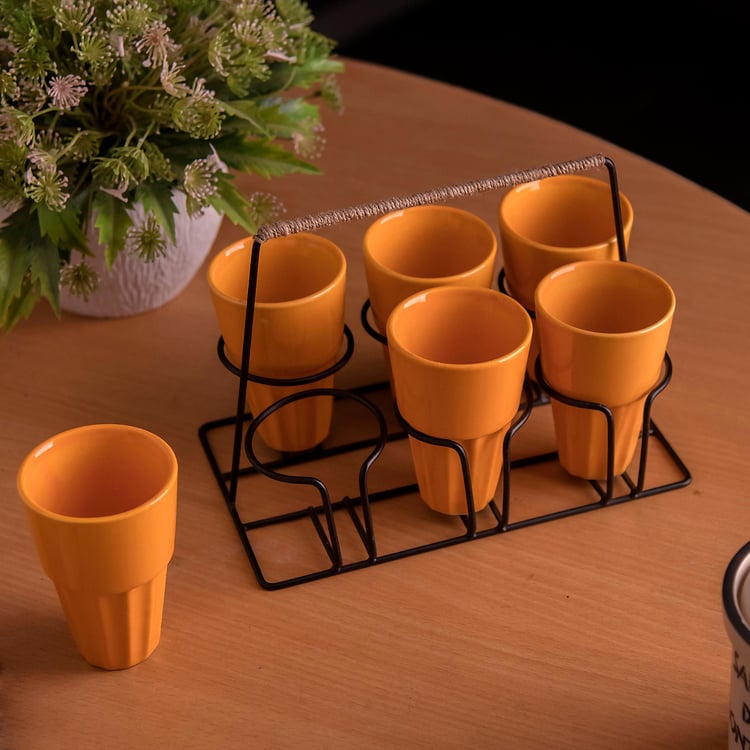 Homesake Contemporary Yellow/Orange Porcelain Chai Glass Stand- 16X13X22Cm