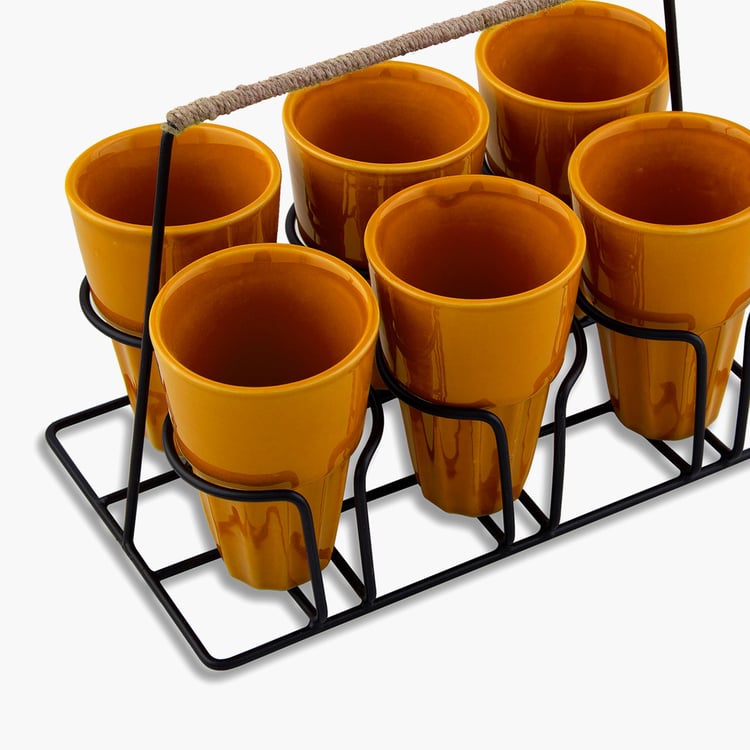 Homesake Contemporary Yellow/Orange Porcelain Chai Glass Stand- 16X13X22Cm