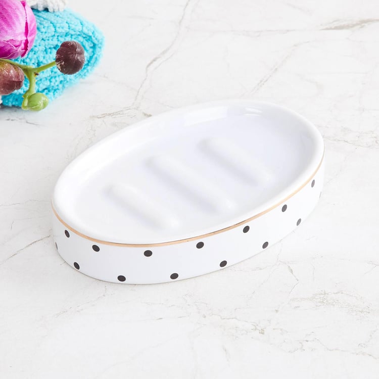 Charlie Caden White Printed Ceramic Soap Dish