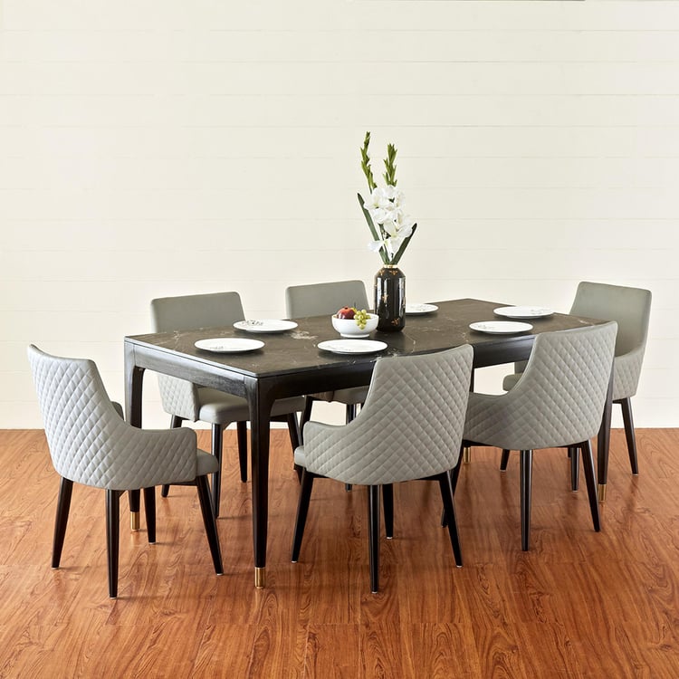 Black Is Beautiful Black Marble 6 Seater Dining Table with 6 Chairs