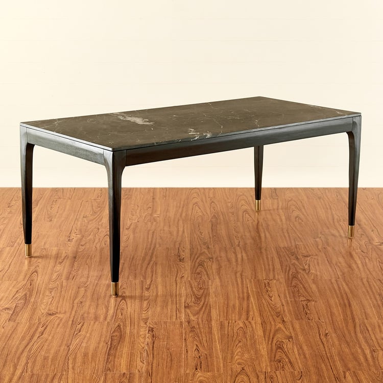 Black Is Beautiful Black Marble 6 Seater Dining Table with 6 Chairs