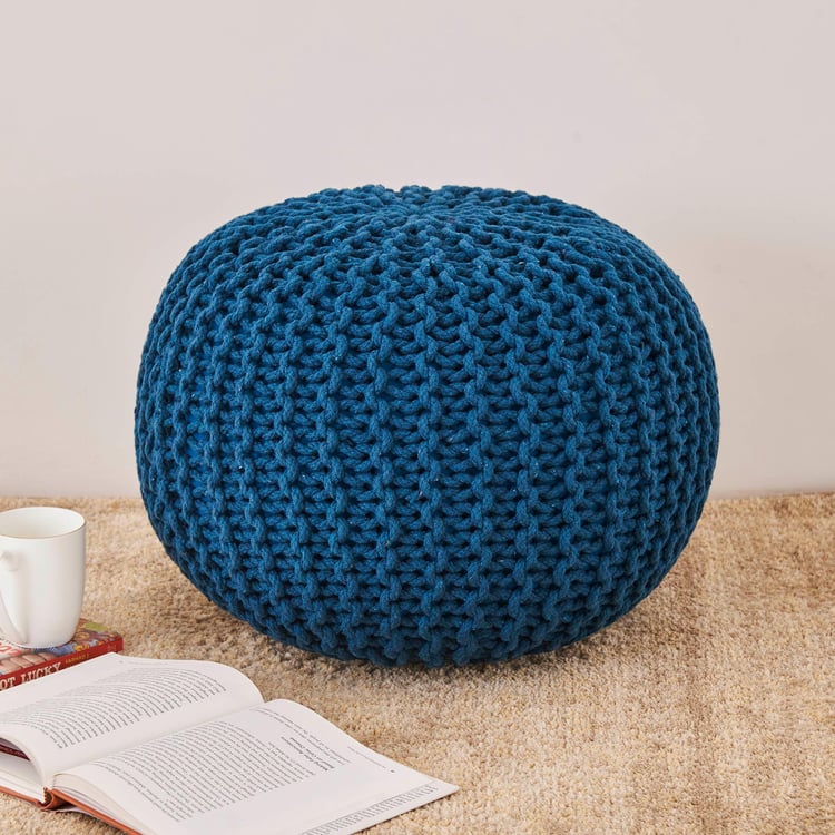 Boho Round Pouffe - Blue