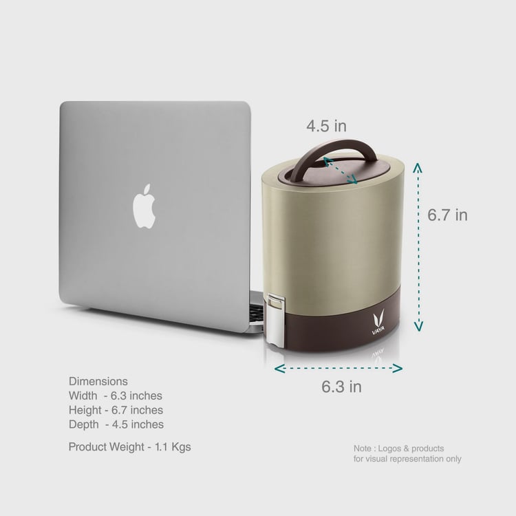 VAYA Drynk Graphite Brown Three-Tier Stainless Steel Lunch Box