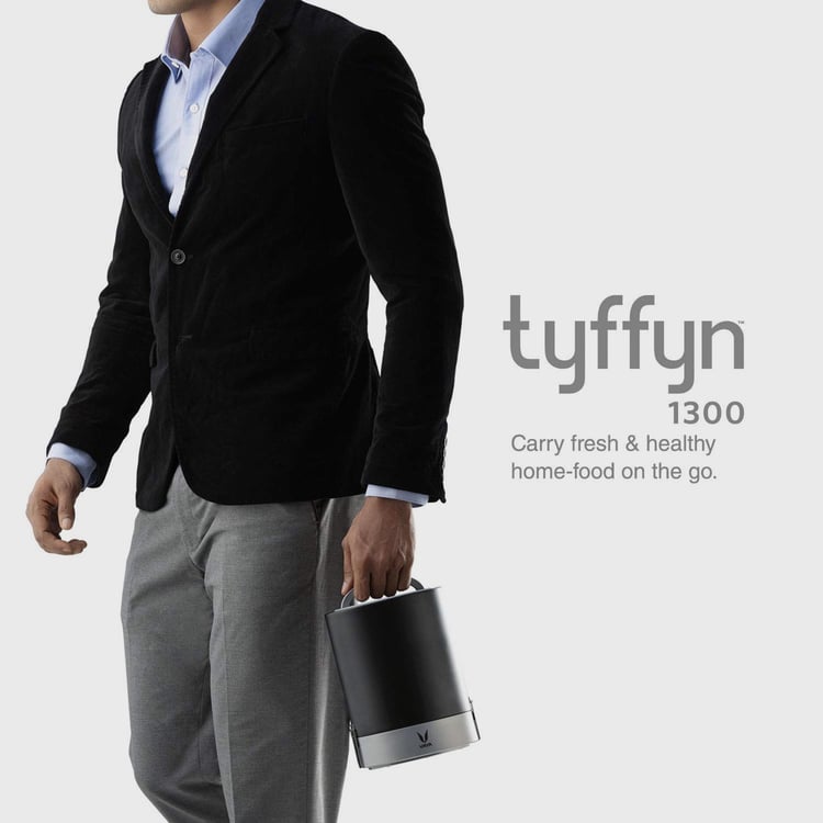 VAYA Tyffyn Black Colourblock Stainless Steel Four-Tier Lunch Box With Outer shell - 1300ml