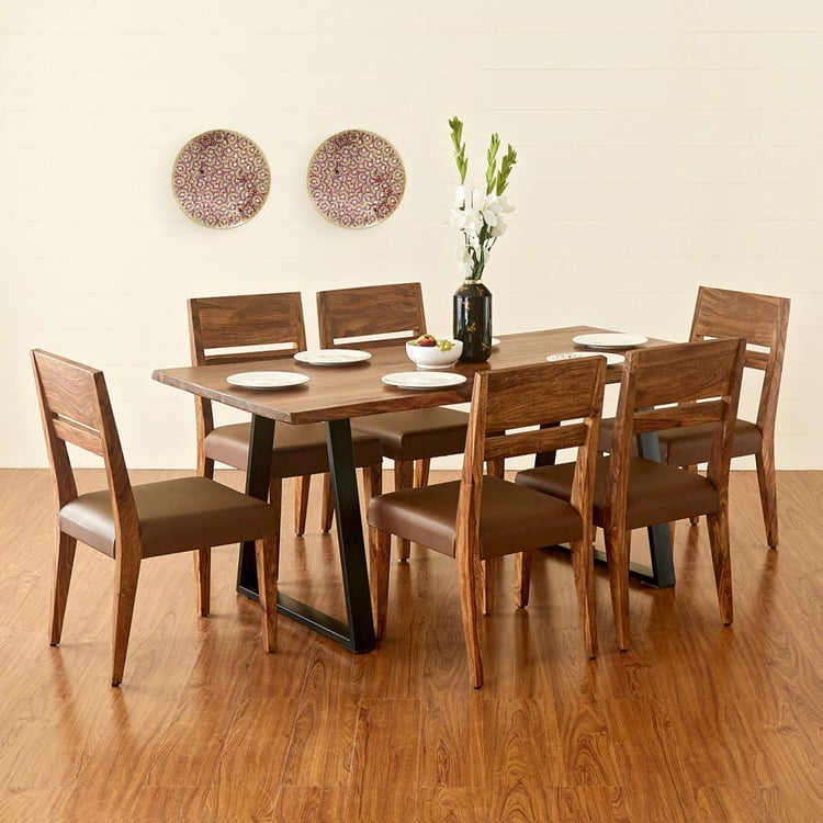 New Raga Brown Sheesham Wood 6 Seater Dining Table Set With 6 Chairs