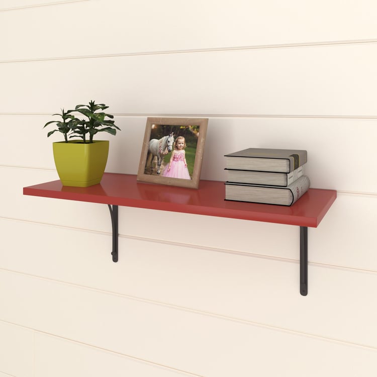 Helios Arch Deco Engineered Wood Red Shelf with Bracket - Set of 3