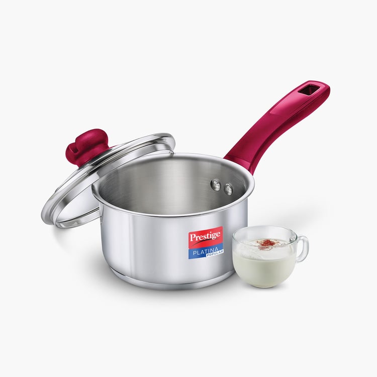 PRESTIGE Platina Popular Silver Stainless Steel Sauce Pan With Lid - 1.2l