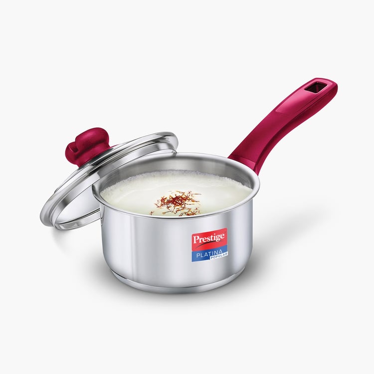 PRESTIGE Platina Popular Silver Stainless Steel Sauce Pan With Lid - 1.2l