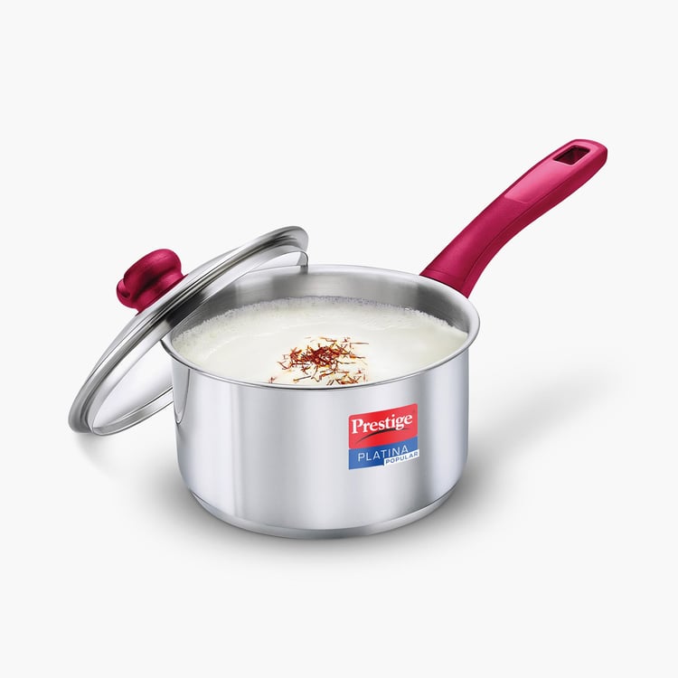 PRESTIGE Platina Popular Silver Stainless Steel Sauce Pan With Lid - 1l