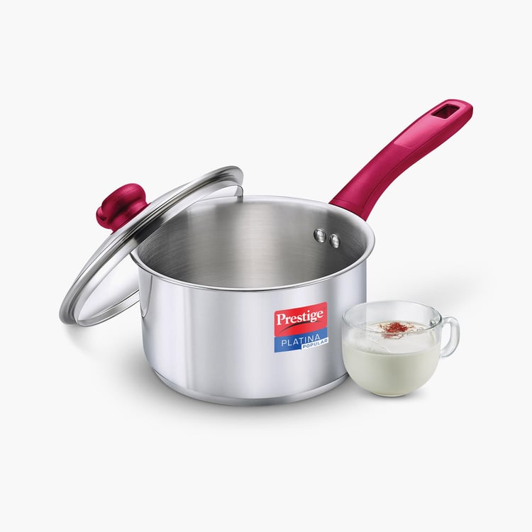 PRESTIGE Platina Popular Silver Stainless Steel Sauce Pan With Lid - 1l