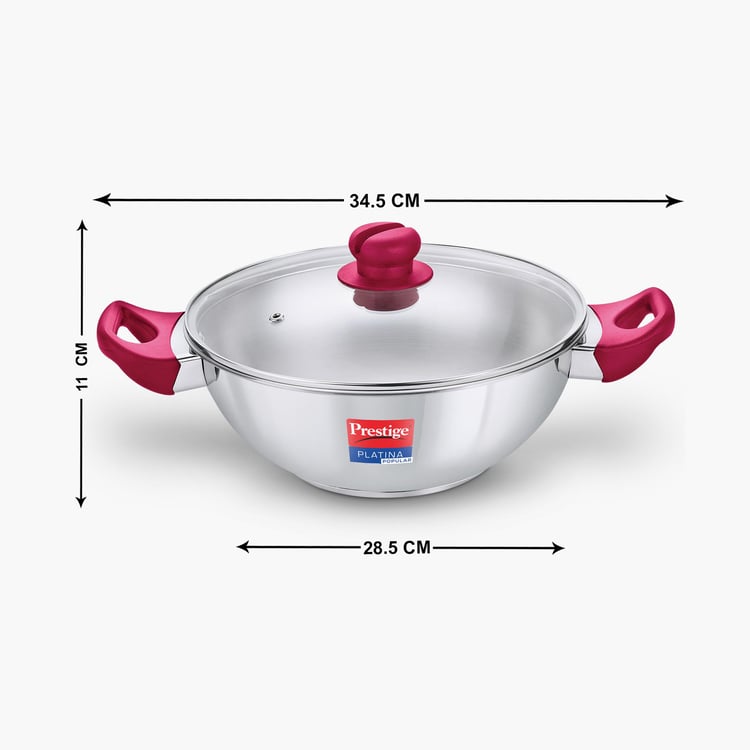 PRESTIGE Platina Popular Silver Stainless Steel Kadhai With Lid - 3.8l