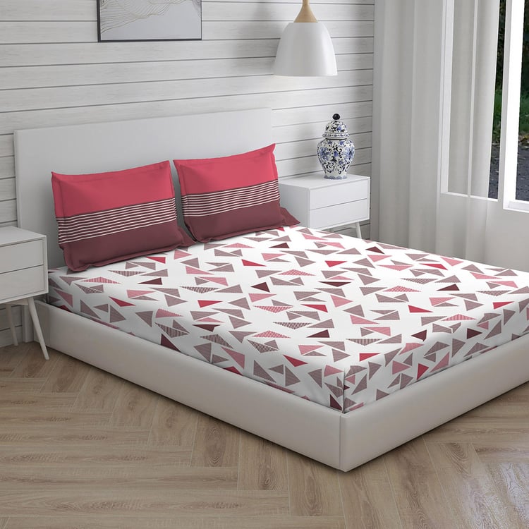 BOUTIQUE LIVING Erica Pink Printed Cotton Double Bedsheet Set - 3 Pcs