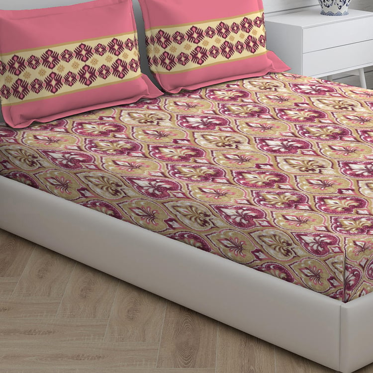 LAYERS Utsav Ethnic Printed Cotton Queen Bedsheet Set - 3Pcs