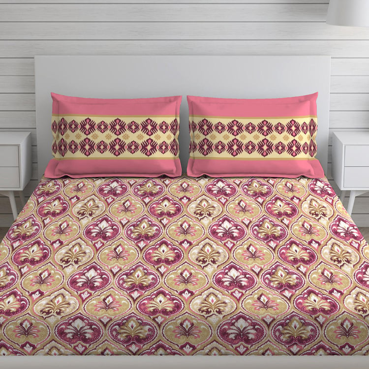 LAYERS Utsav Ethnic Printed Cotton Queen Bedsheet Set - 3Pcs