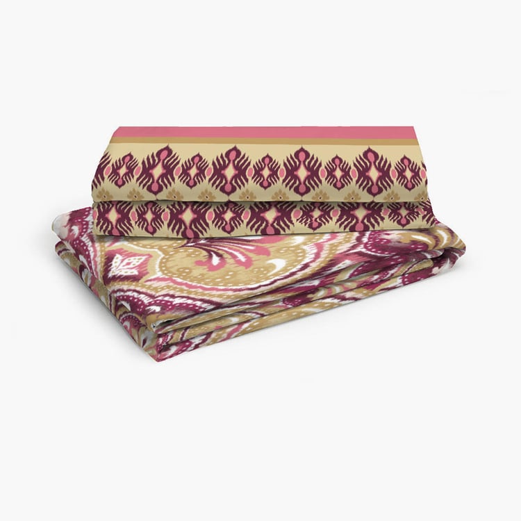 LAYERS Utsav Ethnic Printed Cotton Queen Bedsheet Set - 3Pcs