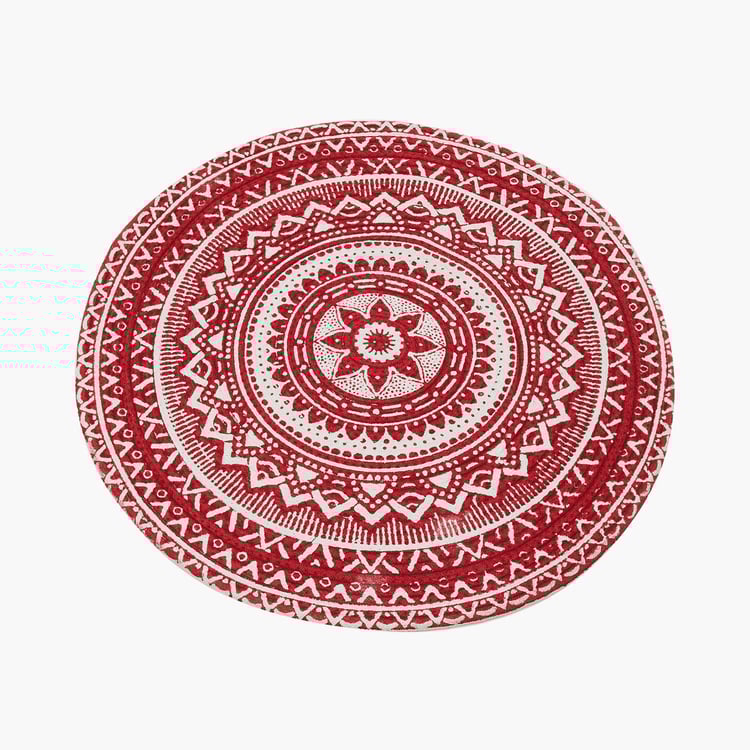 Zodiac Ring Red Patterned Round Cotton Braided Floor Rug - 80cm