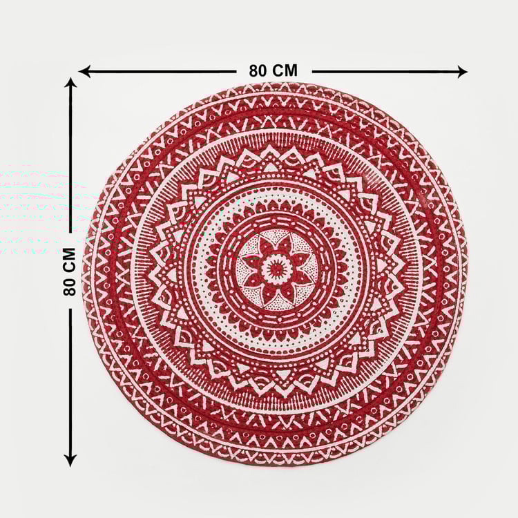 Zodiac Ring Red Patterned Round Cotton Braided Floor Rug - 80cm