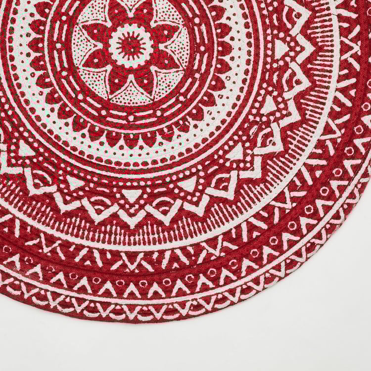 Zodiac Ring Red Patterned Round Cotton Braided Floor Rug - 80cm
