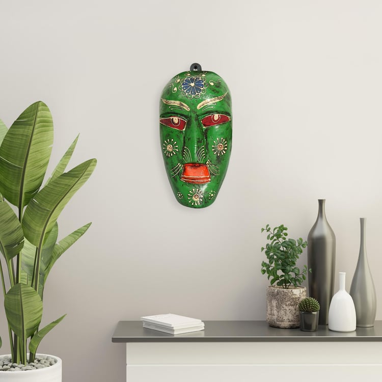 INDIA CIRCUS By Godrej Venture Green Textured Decorative Wooden Mask