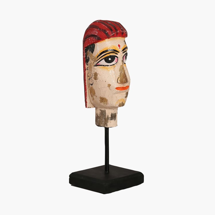 INDIA CIRCUS Magnolia Multicolour Wooden Mask On Stand Abstract Decor