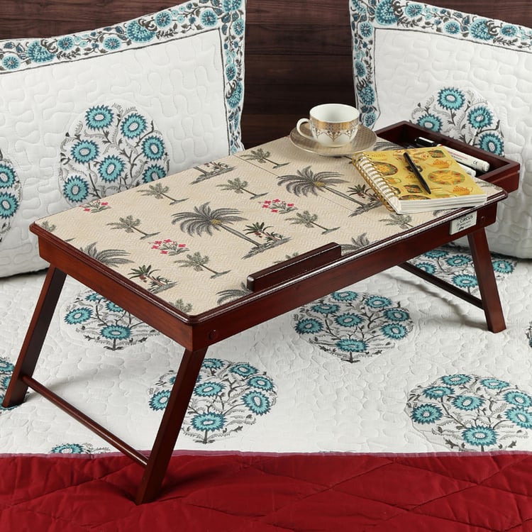 INDIA CIRCUS Godrej Venture Beige Printed Teak Wood Folding Laptop Table