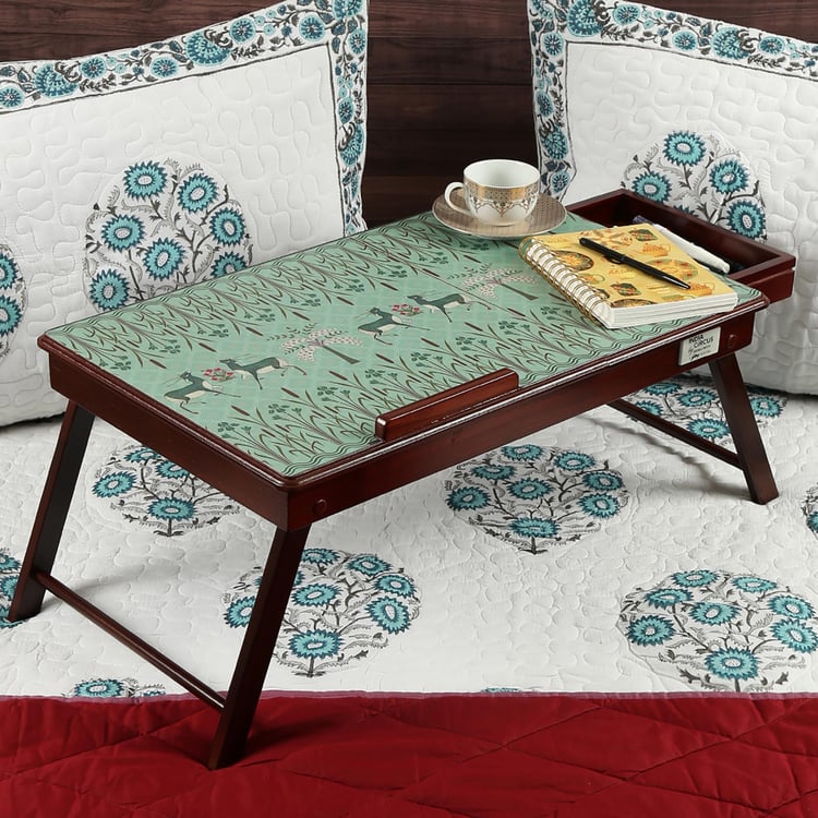 INDIA CIRCUS Godrej Venture Green Printed Teak Wood Folding Laptop Table