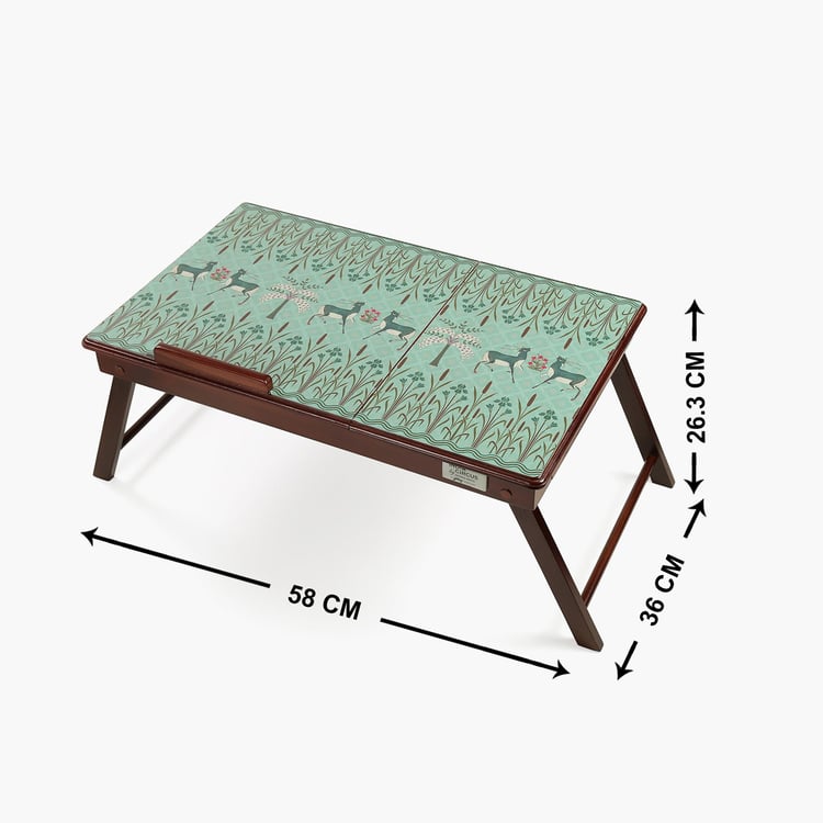 INDIA CIRCUS Godrej Venture Green Printed Teak Wood Folding Laptop Table