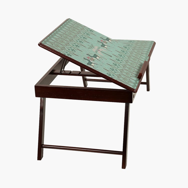 INDIA CIRCUS Godrej Venture Green Printed Teak Wood Folding Laptop Table