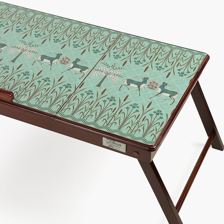 INDIA CIRCUS Godrej Venture Green Printed Teak Wood Folding Laptop Table