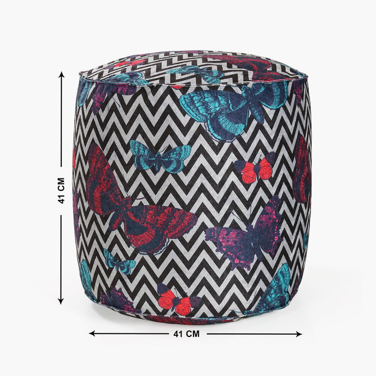 India Circus Fabric Pouffe - White