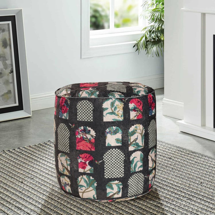 India Circus Fabric Pouffe - Black