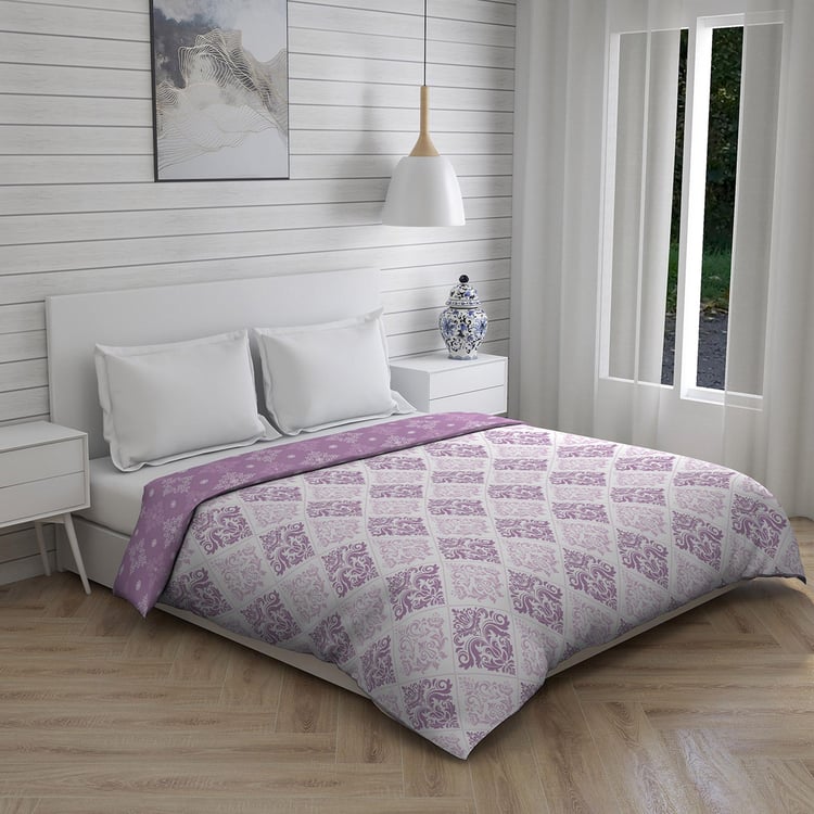 LAYERS Milano Purple Printed Cotton Queen Comforter - 120GSM