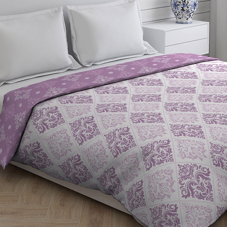 LAYERS Milano Purple Printed Cotton Queen Comforter - 120GSM