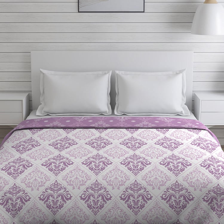 LAYERS Milano Purple Printed Cotton Queen Comforter - 120GSM
